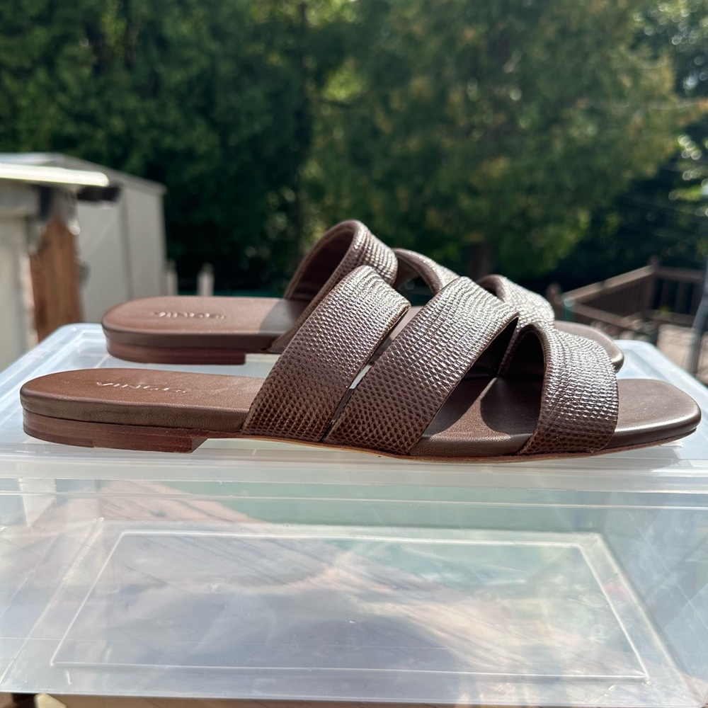 Vince Brown Triple-Strap Slide Sandals - Picture 5 of 13